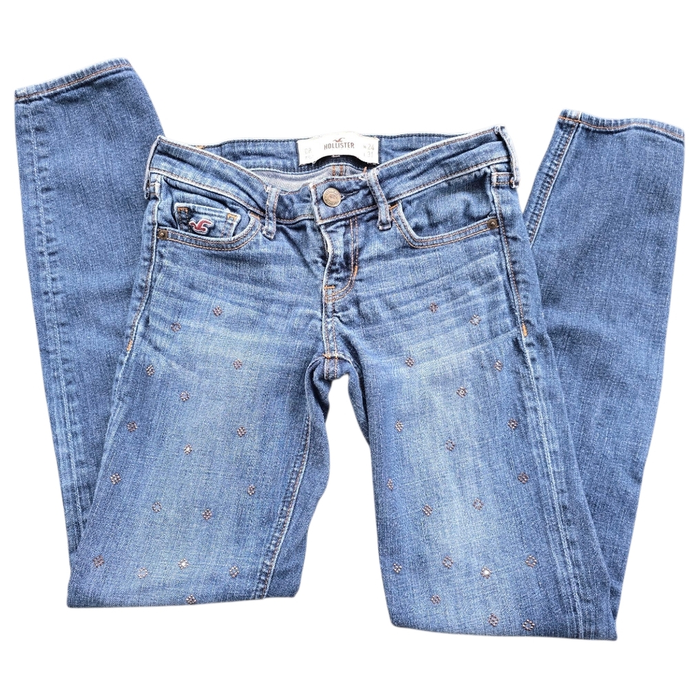Hollister Jeans Embellished Blue with Natural Fading Whisker Detail Size 0
